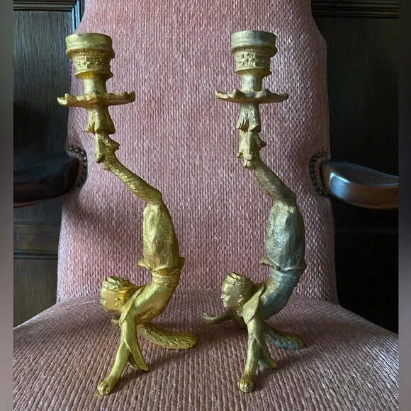 Vintage Candlestick Holders Asian Acrobat Pair